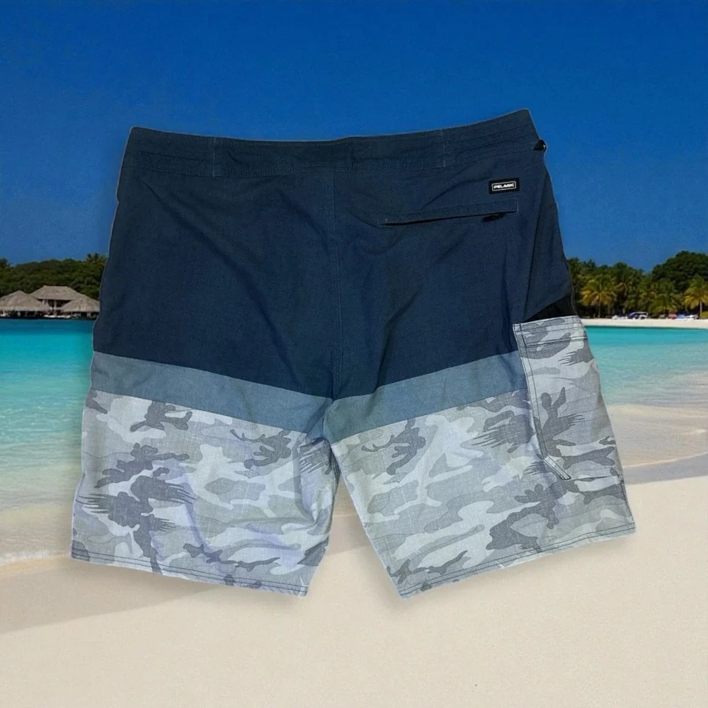 Pelagic Board Fishing Shorts Mens 38 Blue Hybrid Fish Print - Picture 6 of 7